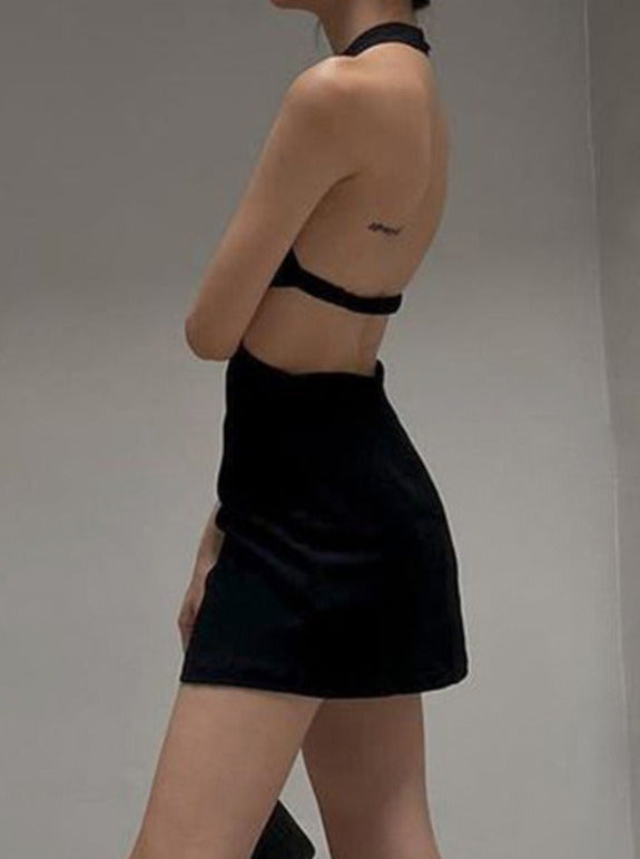 Sexy Black Backless Halter Neck Dress