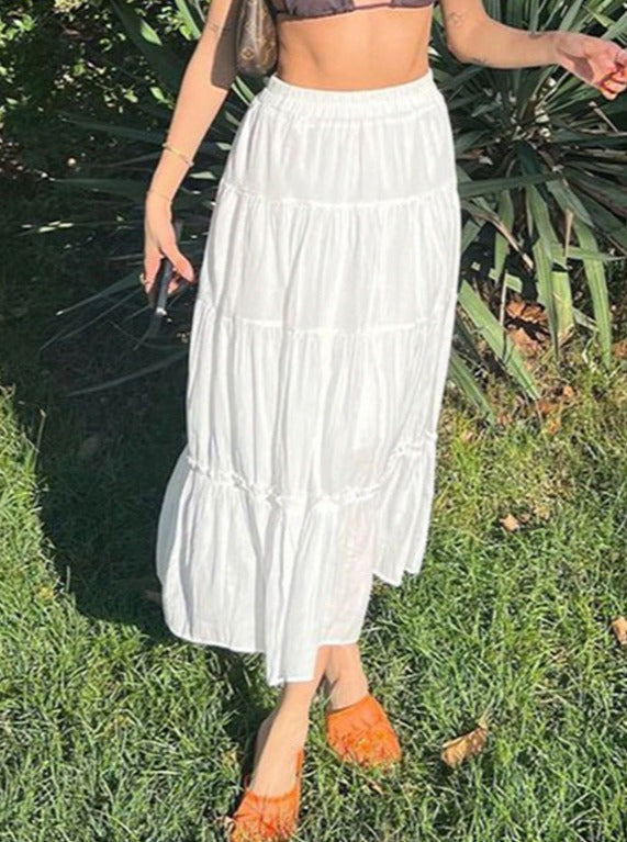 Bohemian White Splicing Long Skirt