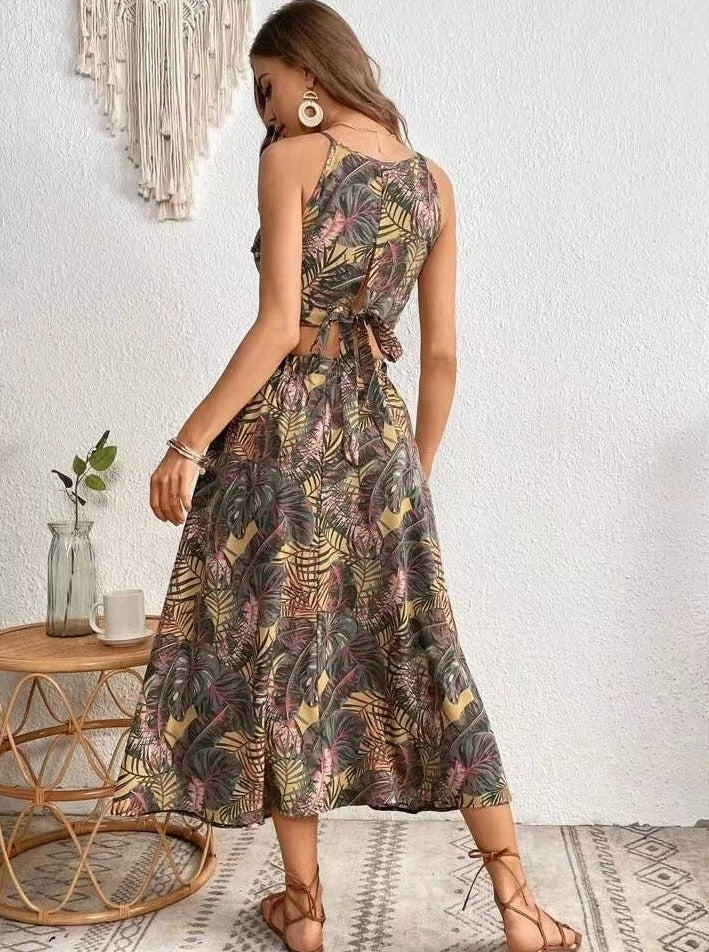 Two Piece Tropical Printed Skirt Set