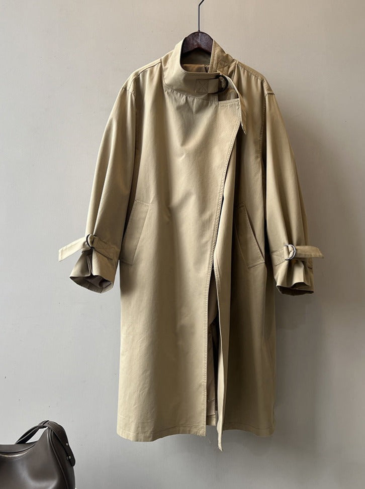 Khaki Casual Loose Long Windbreaker Coat