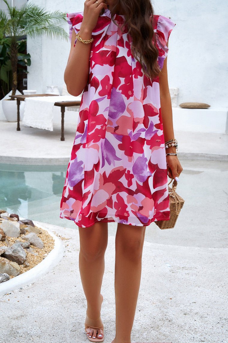 Elegant Printed Sleeveless Red Dress