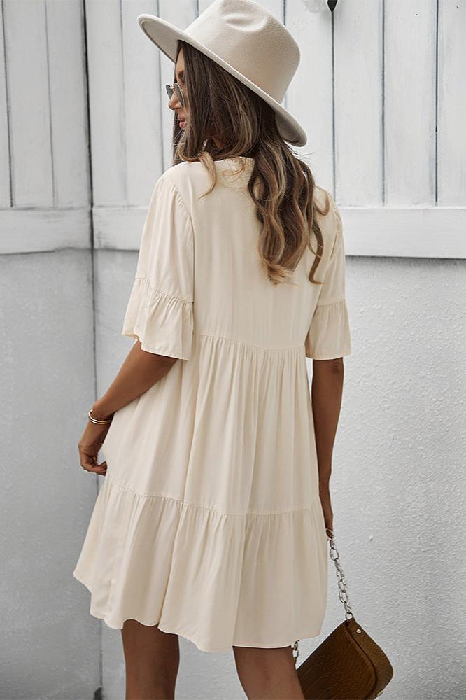 Sexy Frill V-Neck Drawstring Tie Smock Dress