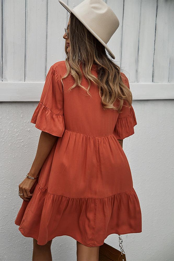 Sexy Frill V-Neck Drawstring Tie Smock Dress