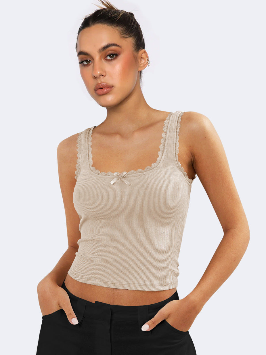 Brown Tank Lace Sleeveless Crop Top