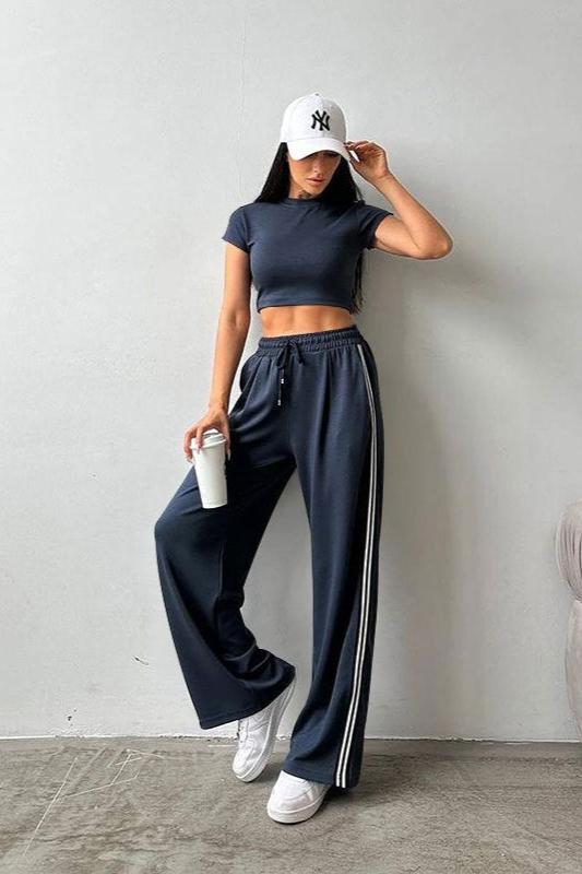 Casual Two Piece Crop Top and High Waist Pants Set