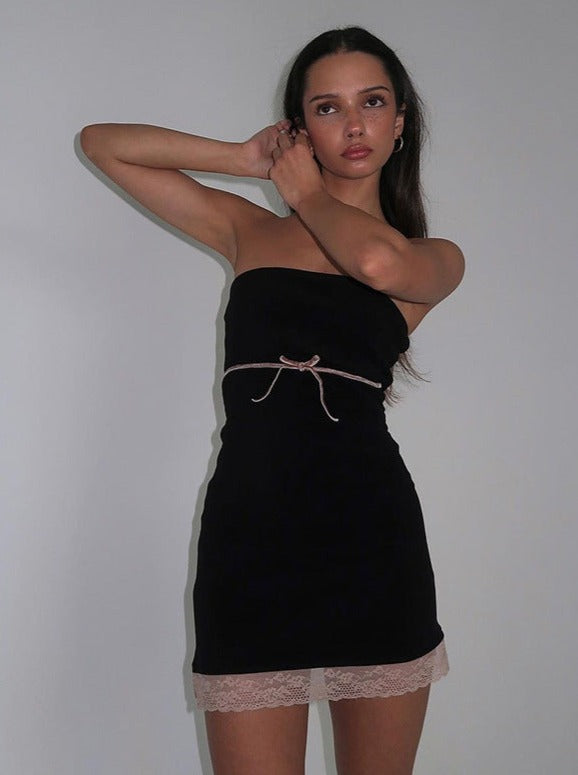 Sexy Lace Bow Tube Top Slim Mini Dress