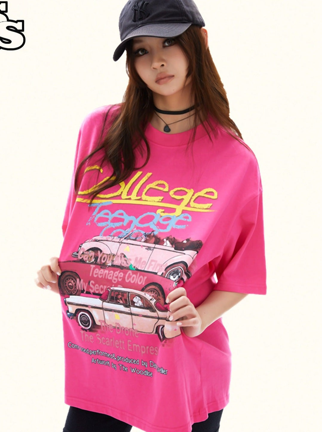 Loose Cartoon Cat Car Short-Sleeved Street T-Shirts