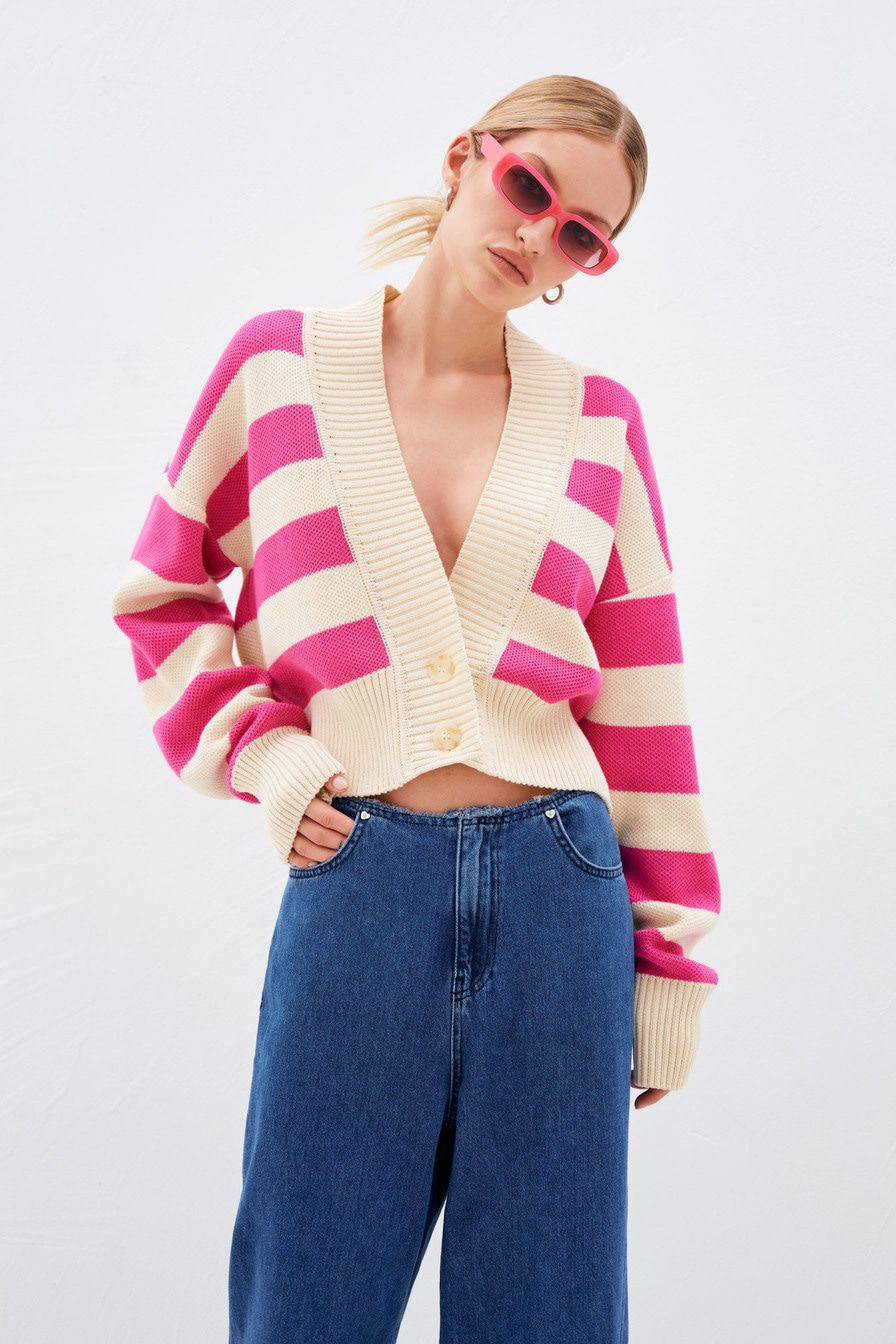 Deep V-Neck Striped Knitted Sweater