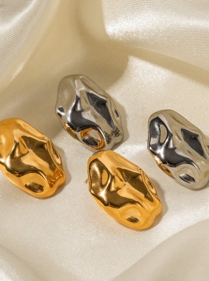 18K Gold Plated Stainless Steel Hammer Pattern Earrings