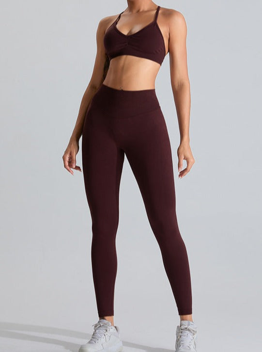 Deep Red High-Waisted Belly Lifting Sports Pants