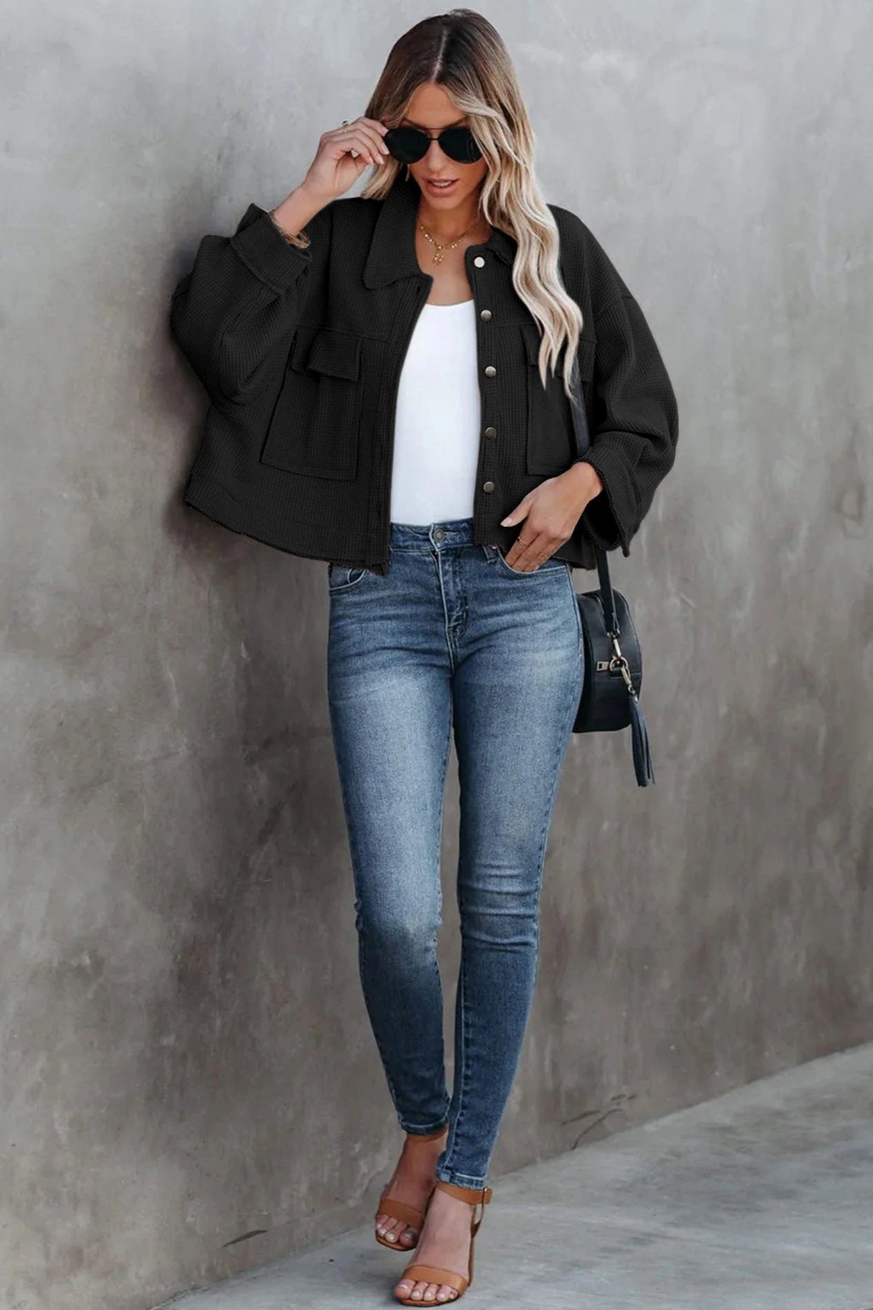 Long Sleeve Solid Color Collared Jacket