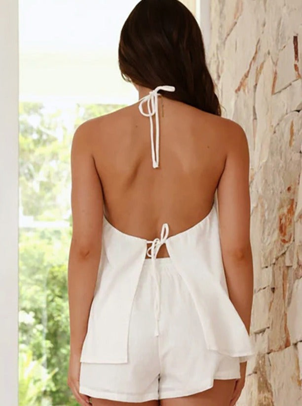 Sexy and Versatile Halter Neck Backless High-Waist Two-Piece Suit