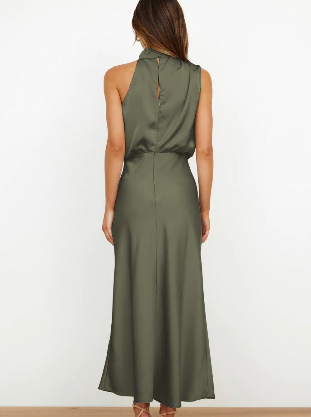 Elegant Green Halter Neck Dress