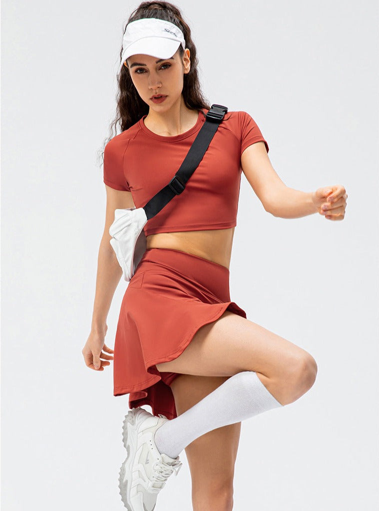 Red Running Dance Training Fitness Skirt