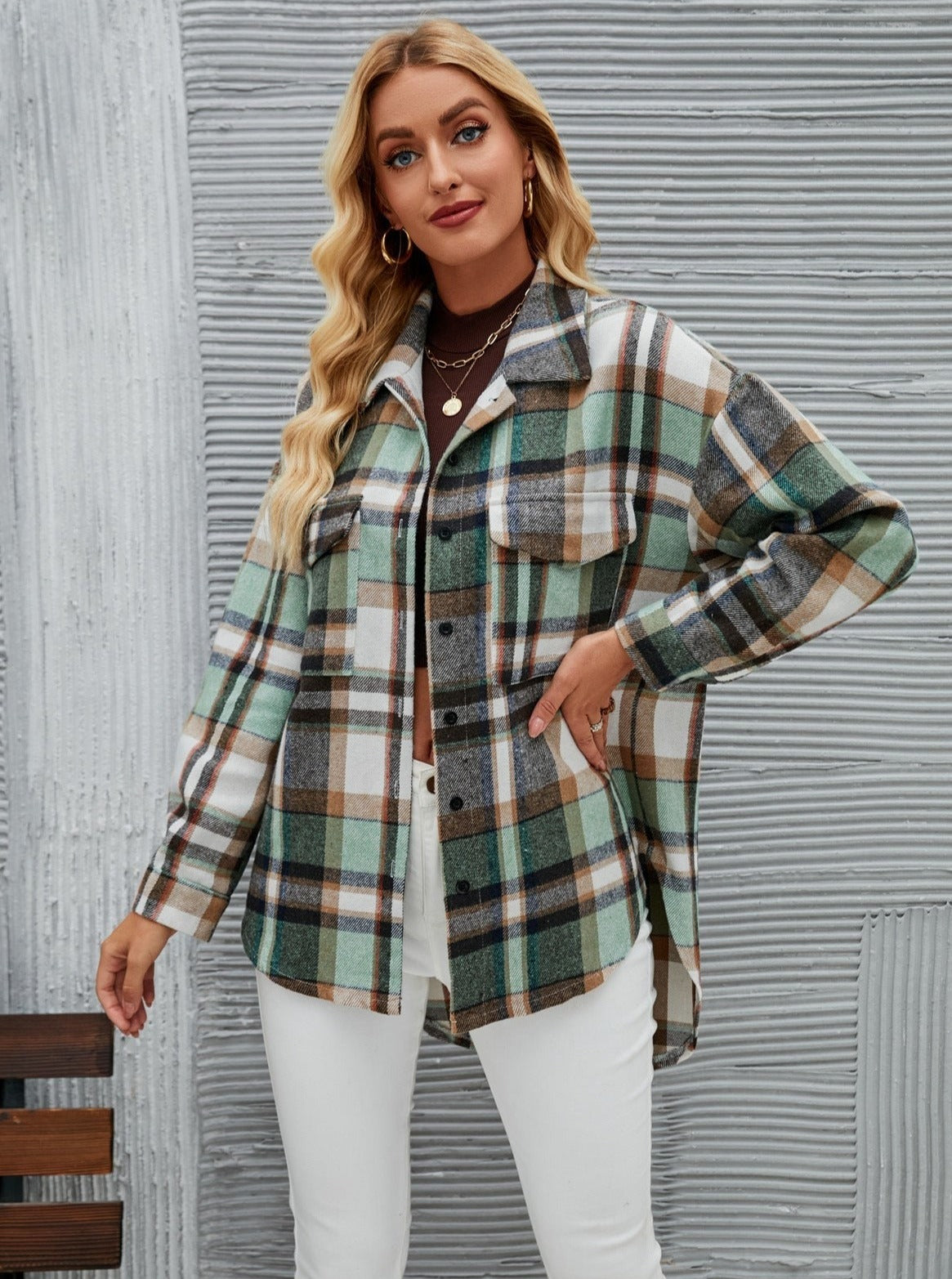 Plaid Button Up Classic Long Sleeve Cardigan