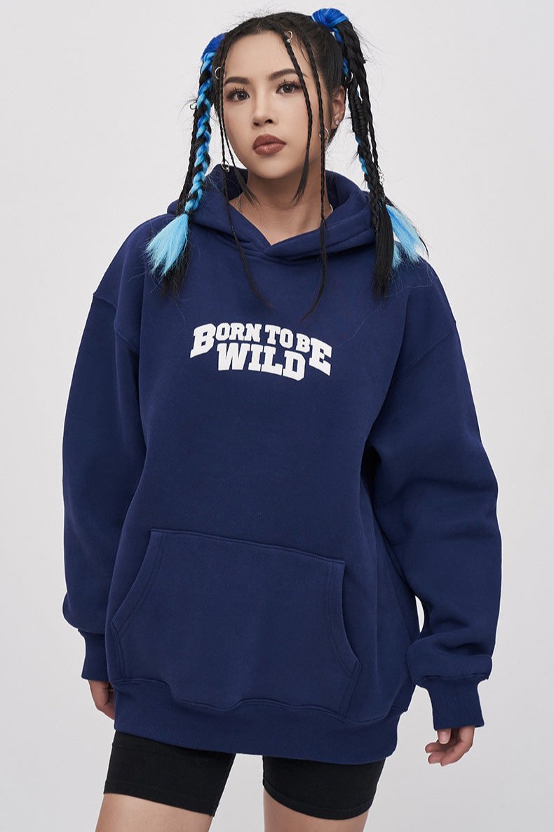 Letter Printed Loose Hooded Sweatshirt