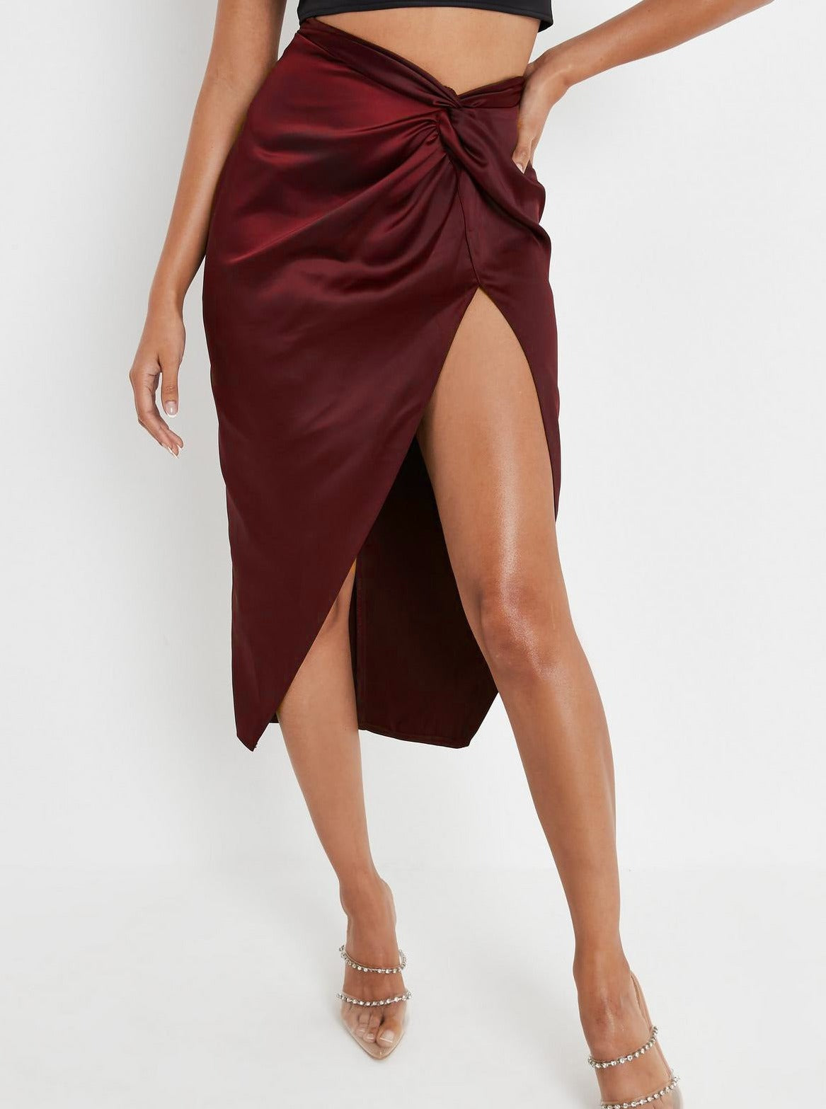 Sexy Side Slit Satin Irregular Long Skirt