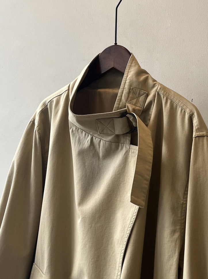 Khaki Casual Loose Long Windbreaker Coat