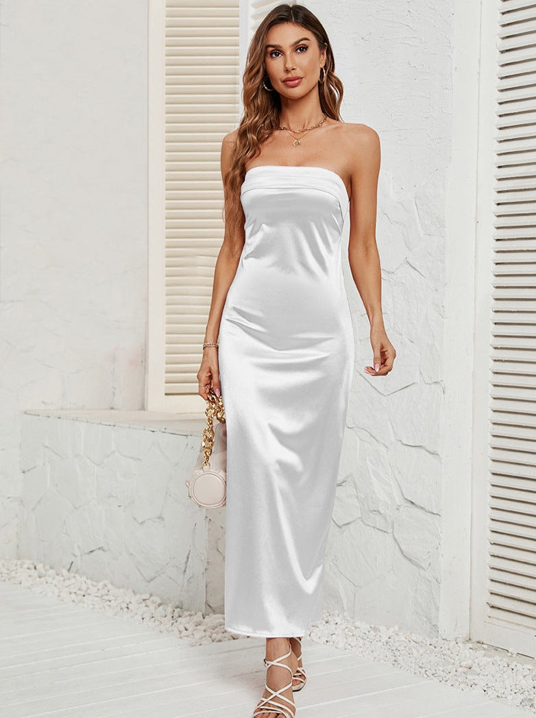 White Sexy Tube Maxi Dress