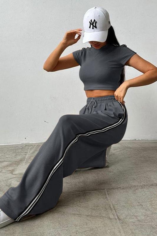 Casual Two Piece Crop Top and High Waist Pants Set