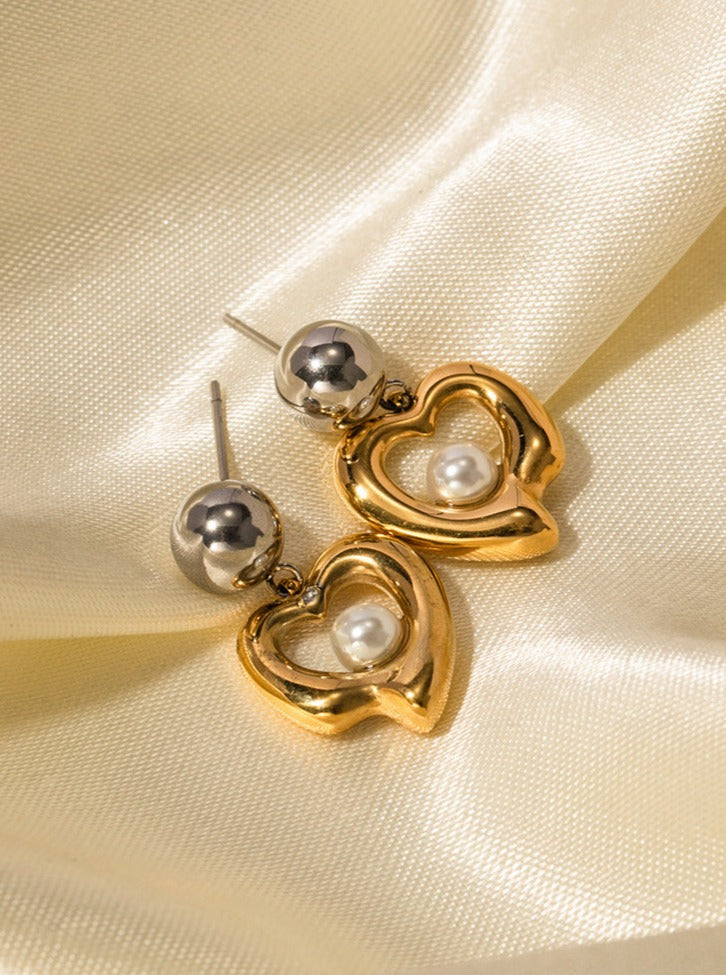 18K Gold Stainless Steel Pearl Beads Earrings