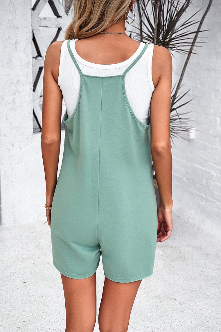 Low Neck Spaghetti Strap Jumpsuit With Pockets