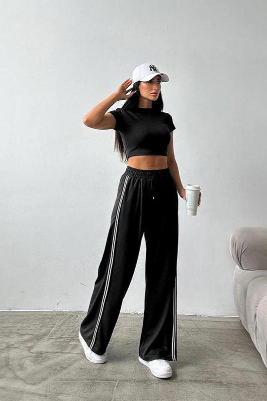 Casual Two Piece Crop Top and High Waist Pants Set