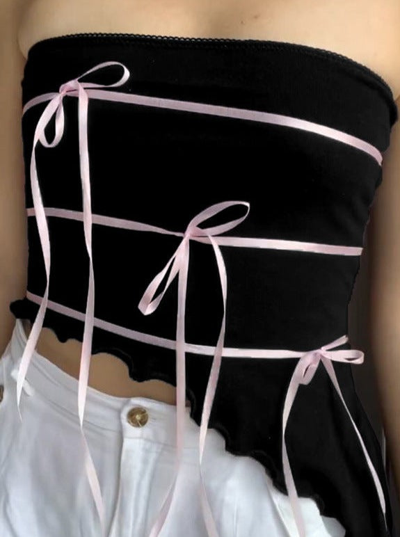Pink Strappy Bow Design Tube Top