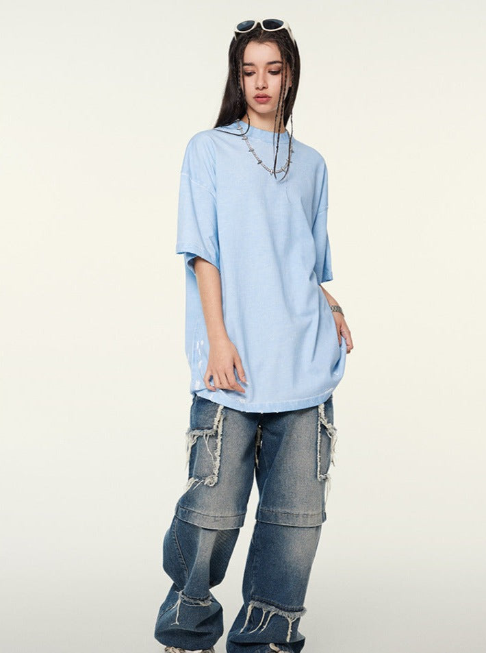 Blue Printed Short Sleeved Trendy T-Shirt