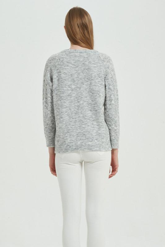 Slim Grey V-Neck Long Sleeve Pullover Sweater