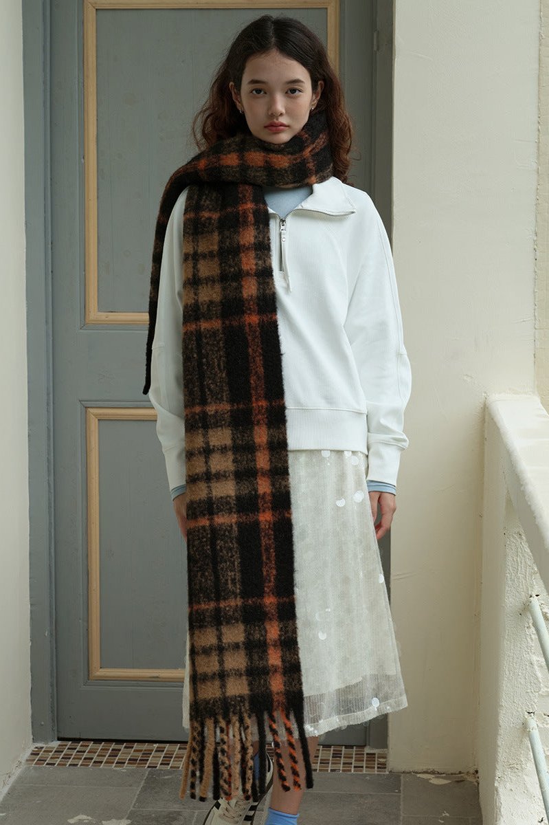 Long Winter Multi Colored Plaid Tassel Neck Scarf