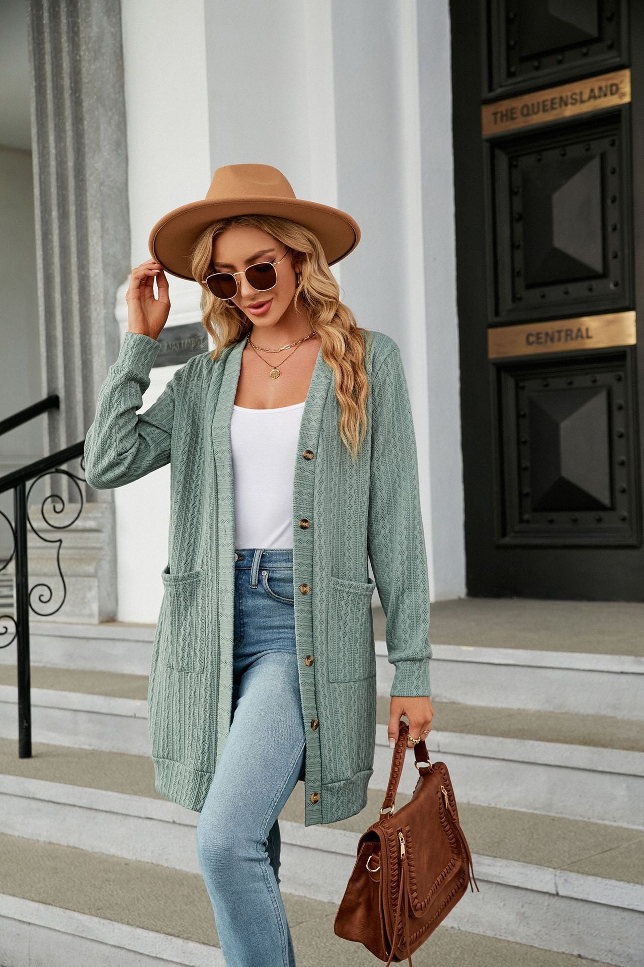 Long Sleeve Pocket Button Loose Cardigan