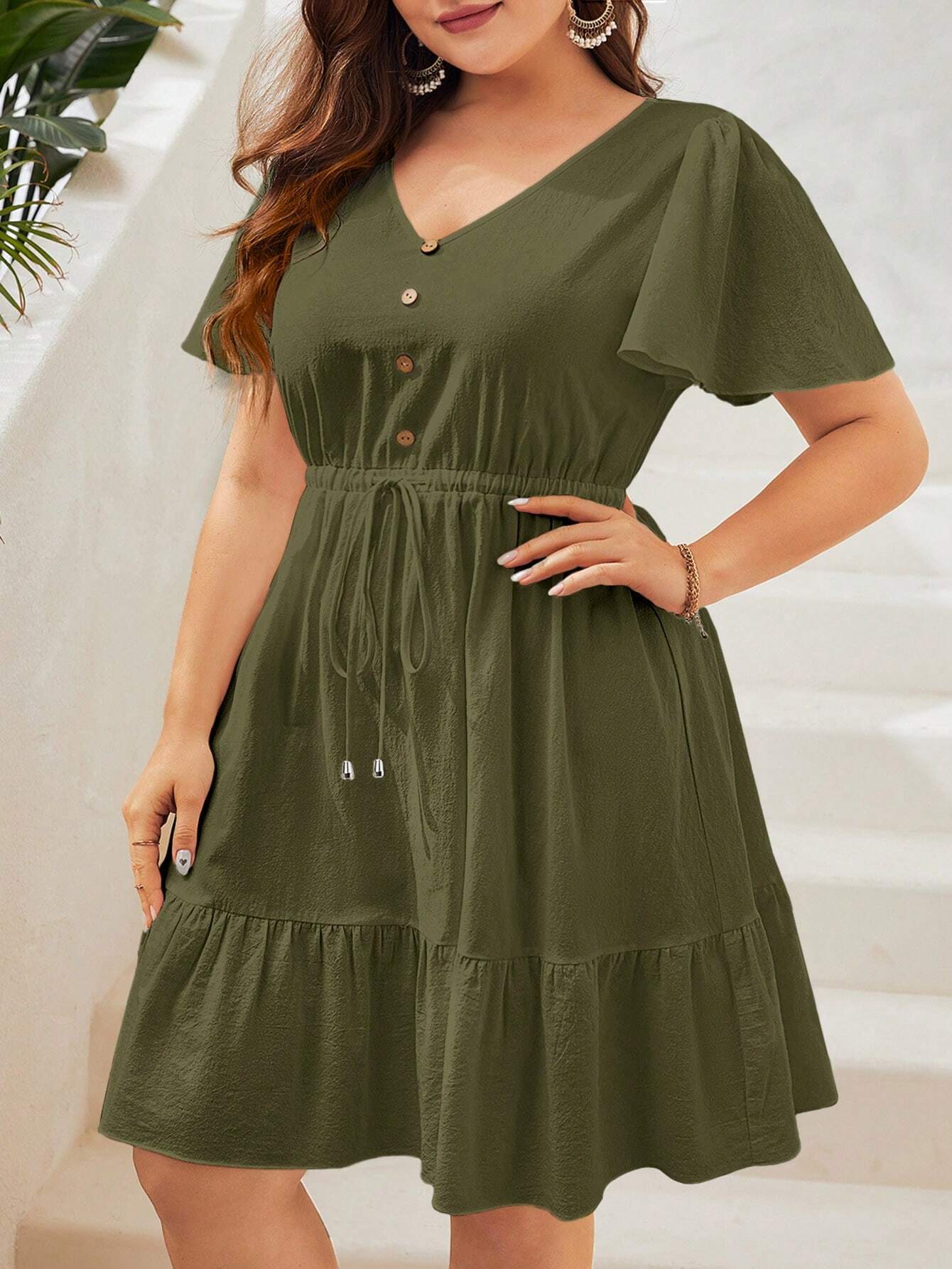 Plus Size V-Neck Flared Dress