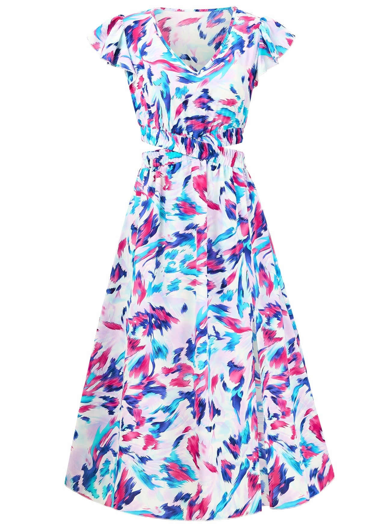 Summer Floral V-Neck Ruffle Midi Dress
