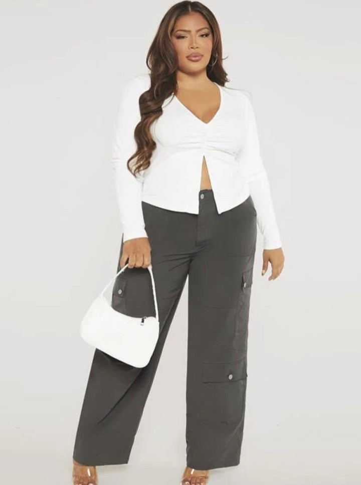 Plus Sized Slit Versatile Casual Shirt