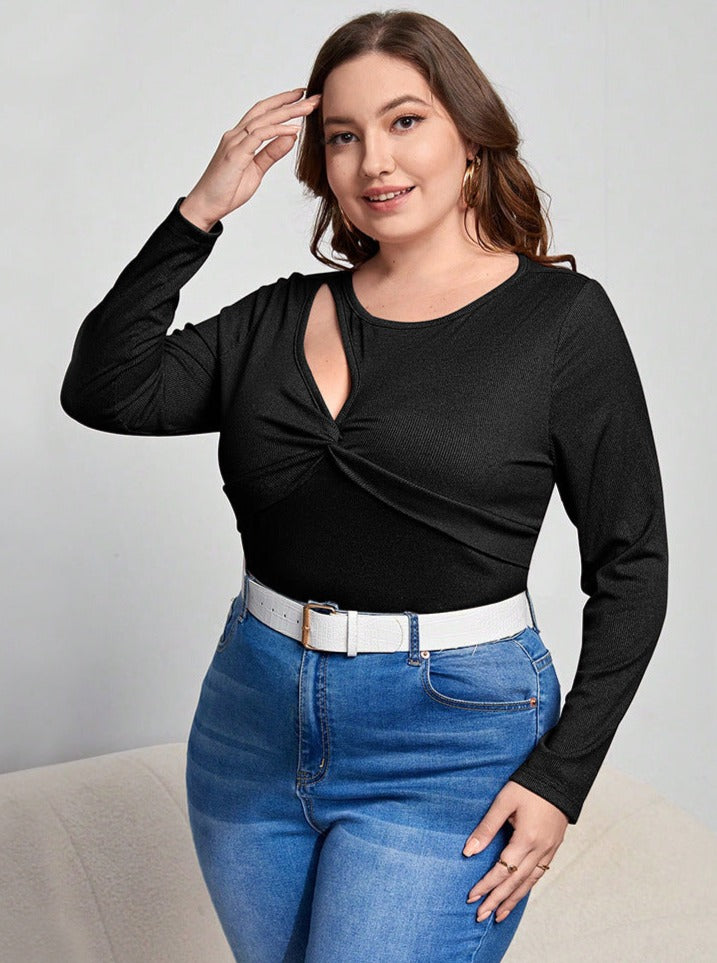 Sexy Hollow Plus Sized Solid Color Top
