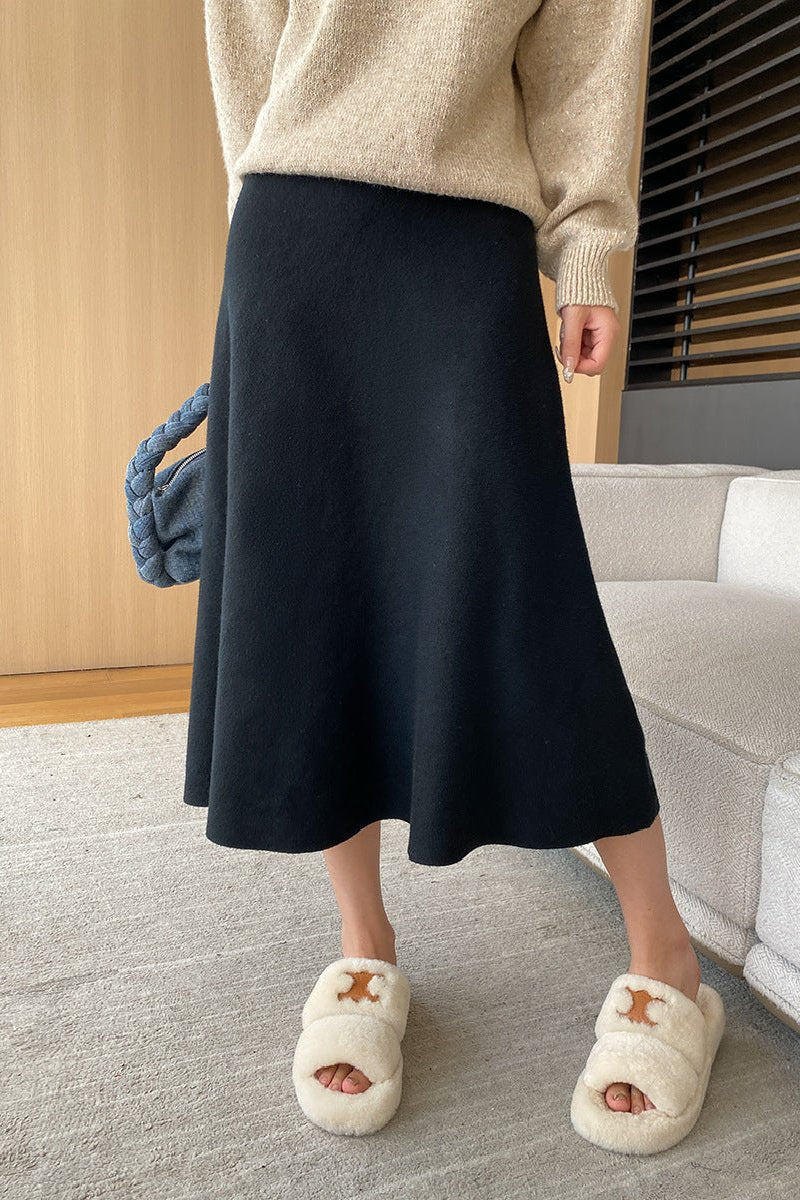 Elegant Elastic Waist A-Line Midi Skirt