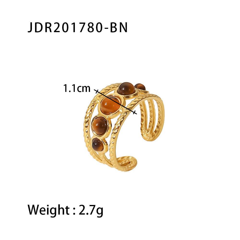 18K gold-plated Malachite titanium steel ring PinchBox JDR201780-BN 
