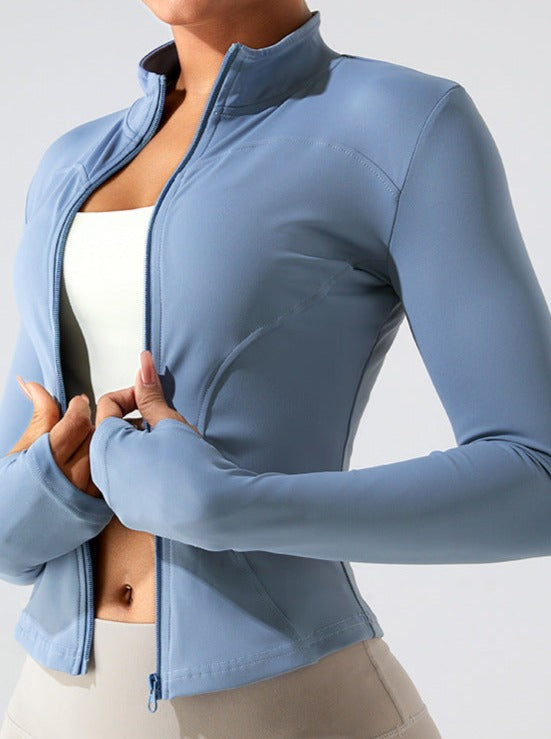 Blue Zipper Long-Sleeved Quick Drying Fitness Sports Top