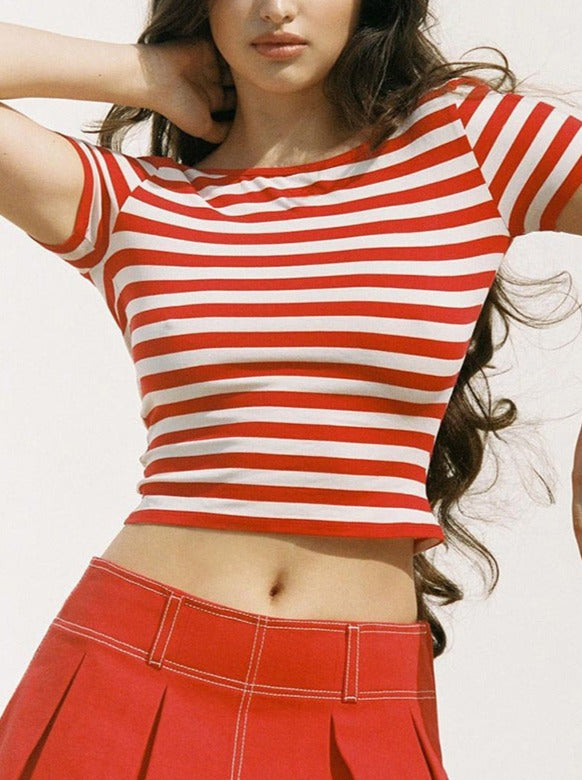 Red Stipes Backless Shirt