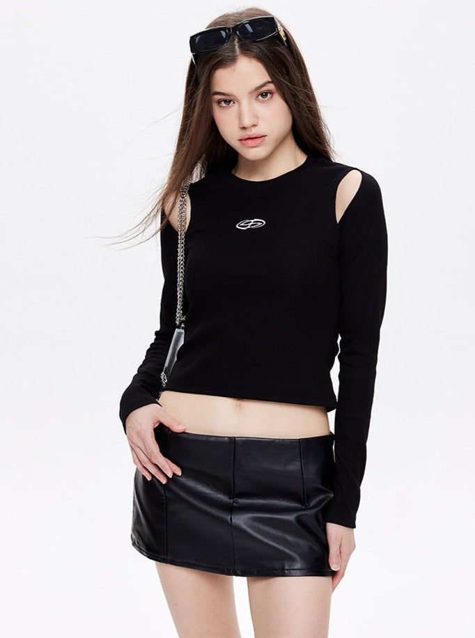 Sexy Black Backless Cut-Off Long-Sleeved Top