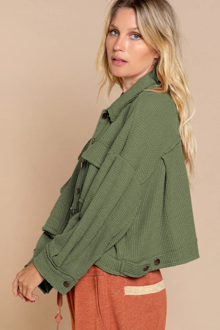 Long Sleeve Solid Color Collared Jacket