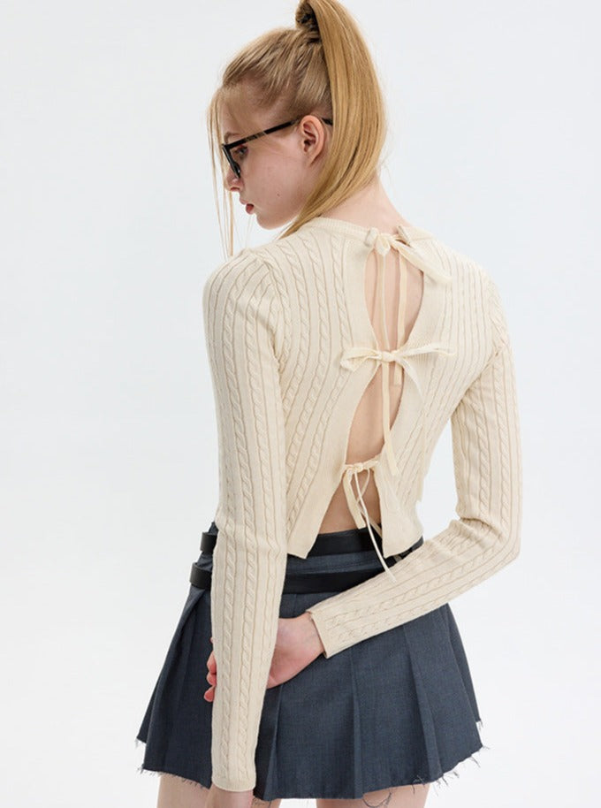 Apricot Embroidered Back Strap Fashionable Sweater