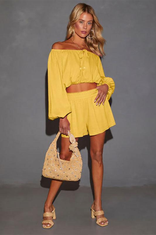 Off Shoulder Long Sleeve Top and Shorts Set