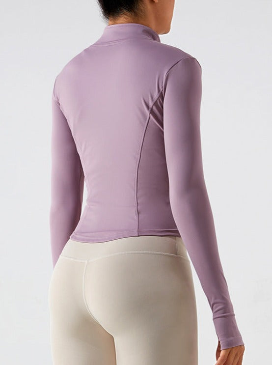 Light Pink Zipper Long-Sleeved Quick Drying Fitness Sports Top