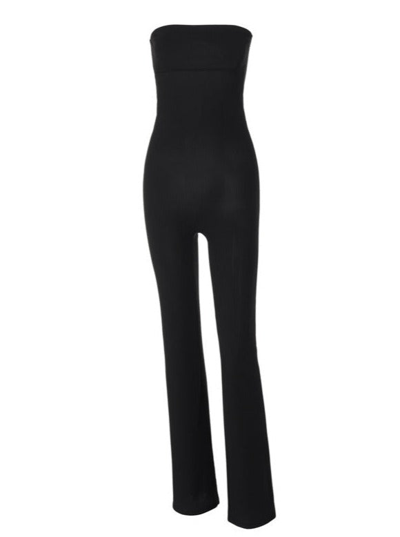 Afslappet sexet sort stropløs body contouring jumpsuit