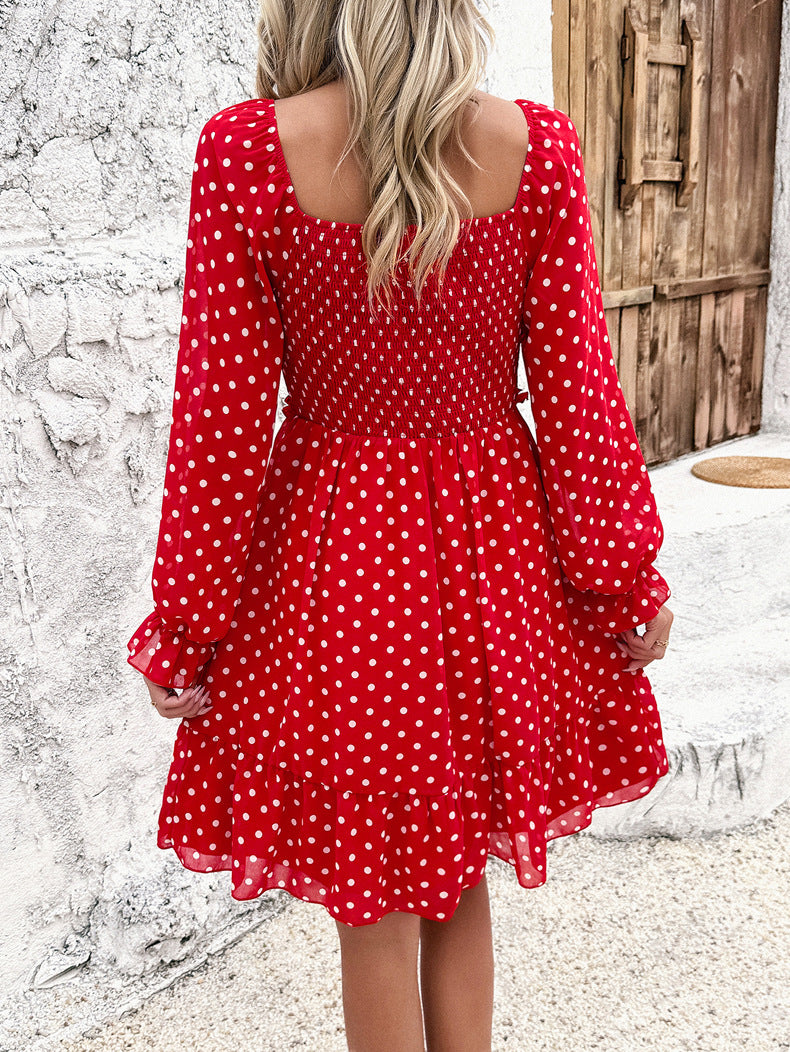 Casual Off Shoulder Polka Dot Dress