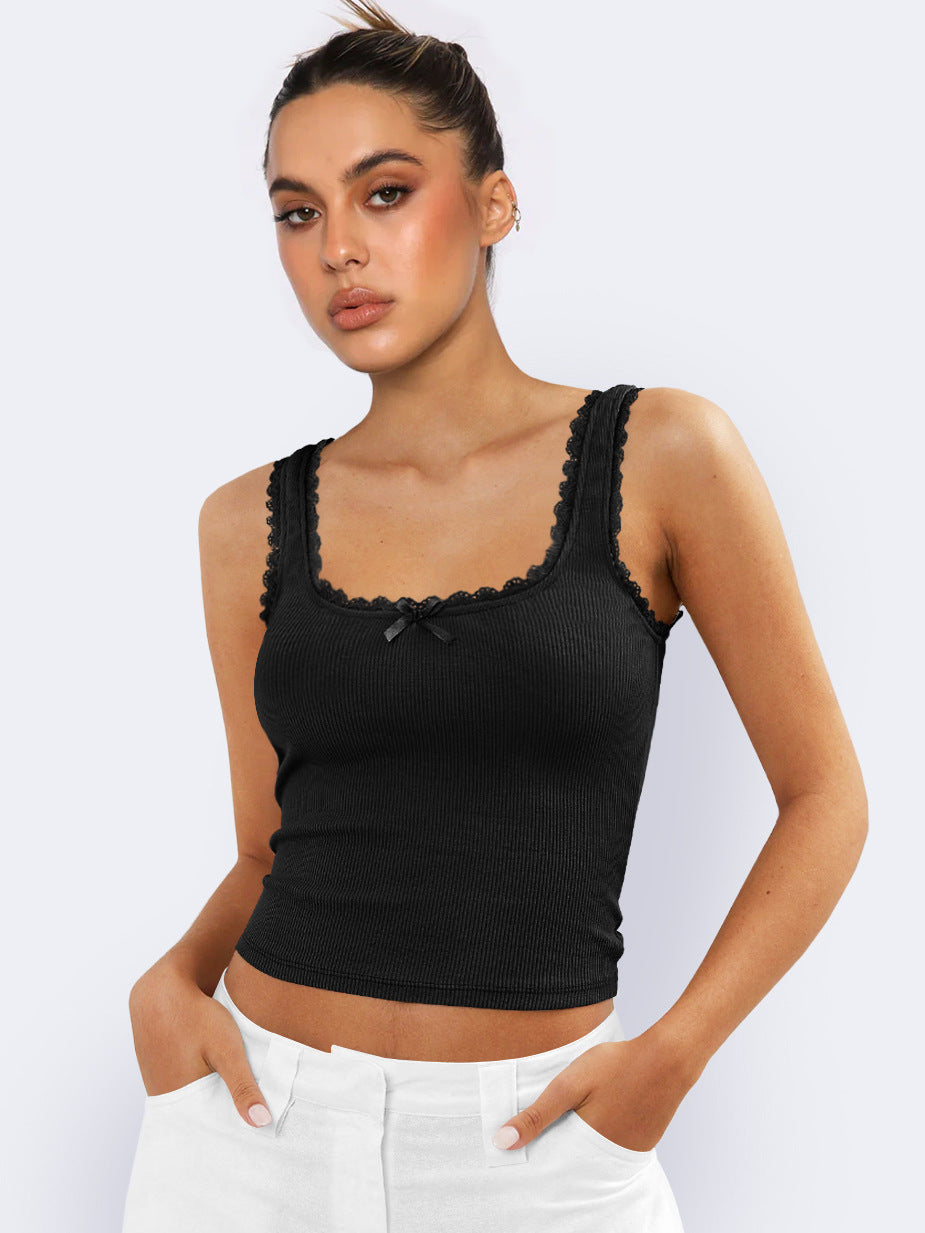 Brown Tank Lace Sleeveless Crop Top