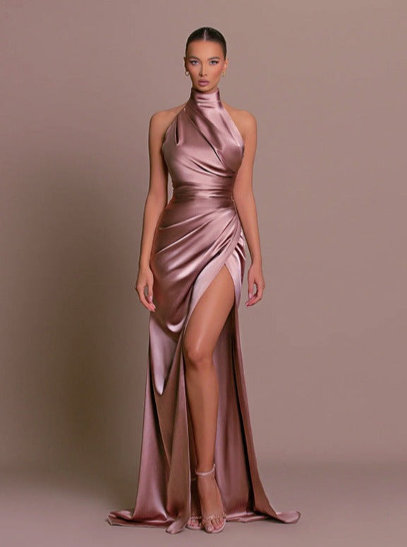 Elegant Halter Neck Slit Dress