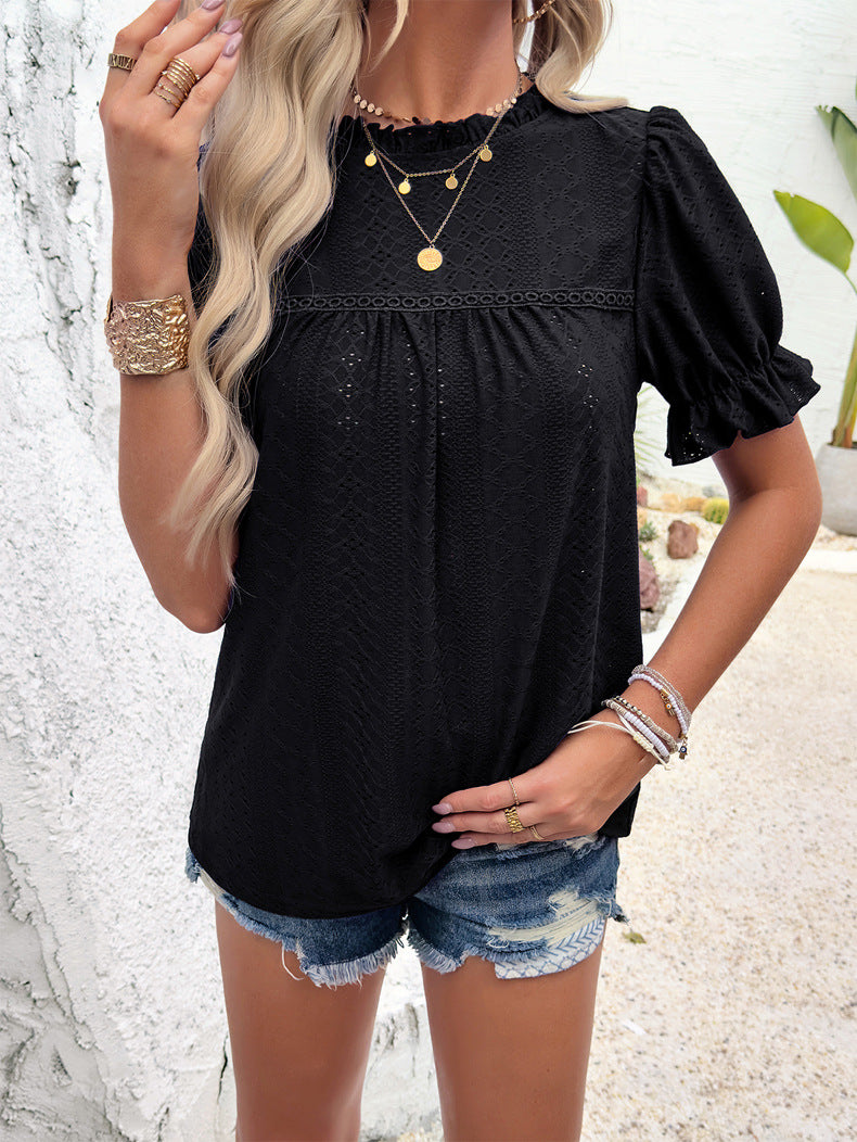 Casual Short Sleeved Hollow Blouse